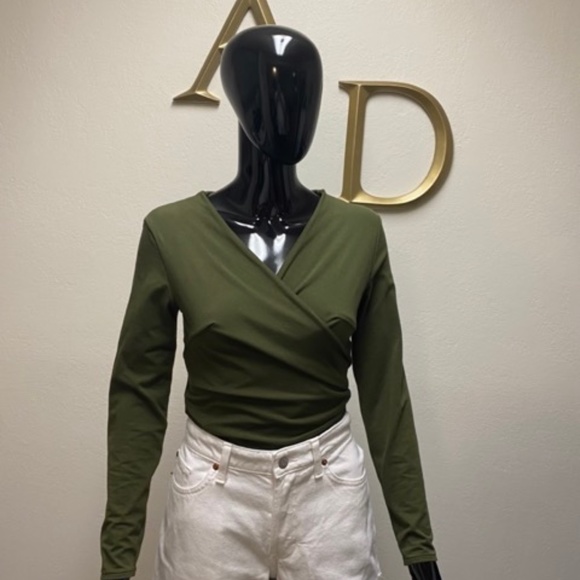 Beautiful Olive Green Wrap Top Ready to Ship for Xmas - Picture 2 of 2